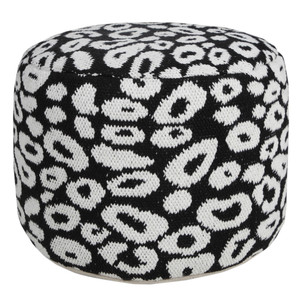 18" Black Cylinder Abstract Pouf Ottoman