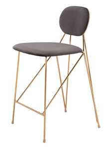 Set of Two 26" Gray and Gold Velvet and Steel Low Back Counter Height Bar Chairs - 880016759587