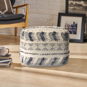 18" Blue Striped Pouf Ottoman