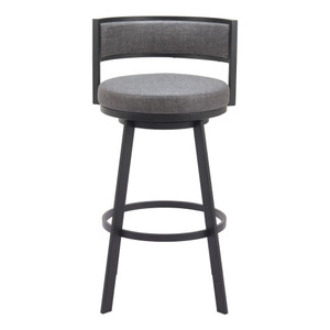 31" Gray and Black Fabric and Steel Low Back Bar Height Swivel Bar Chair
