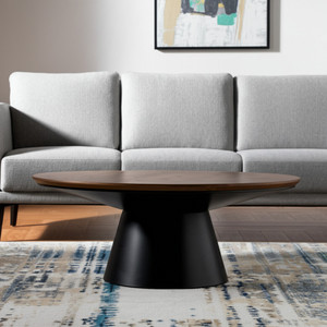 40" Brown and Black Solid Wood and Iron Round Pedestal Coffee Table