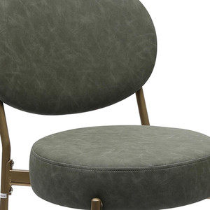 Set of Two 29" Green and Gold Faux Leather and Metal Low Back Bar Height Bar Chairs