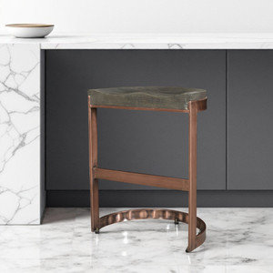 26" Gray and Copper Solid Wood and Iron Backless Counter Height Bar Chair - 606114746683