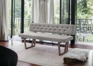 63" Gray and Brown Upholstered Linen Blend Dining Bench