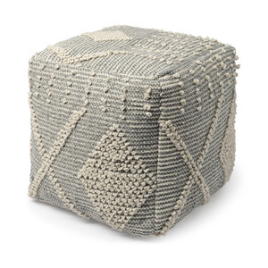 18" Gray And Cream Woven Geometric Cube Pouf Ottoman