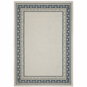 2' X 4' Blue and Beige Stain Resistant Indoor Outdoor Area Rug