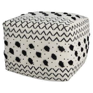 18" White Cotton Chevron Pouf Ottoman