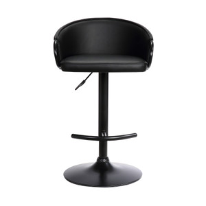 Black Faux Leather and Iron Low Back Adjustable Height Swivel Bar Chair