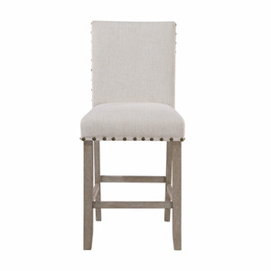 26" White and Natural Wood and Fabric Counter Height Bar Chair