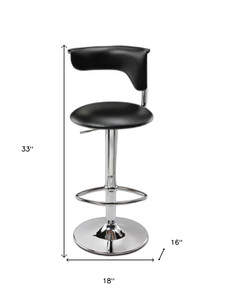 Black and Silver Faux Leather and Metal Low Back Adjustable Height Bar Chair