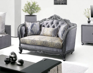 65" Gray And Platinum Silk Blend Loveseat and Toss Pillows