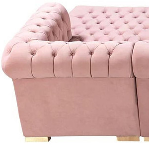 Pink Velvet U Shaped Three Piece Sofa and Chaise Sectional With Toss Pillows - 880016460575