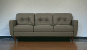 83" Green Leather Sofa With Black Legs