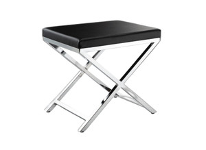 21" Black and Silver Faux Leather Vanity Chair