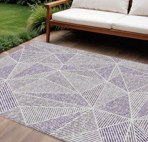 8' X 10' Purple Lilac And Silver Geometric Washable Indoor Outdoor Area Rug