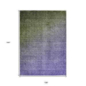 9' X 12' Olive Green And Purple Ombre Washable Indoor Outdoor Area Rug