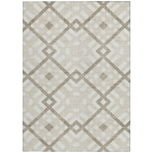 9' X 12' Beige Tan And Ivory Geometric Washable Indoor Outdoor Area Rug