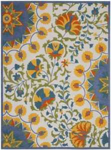 10' X 13' Blue Yellow And White Toile Non Skid Indoor Outdoor Area Rug - 606114455363