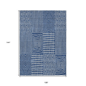 9' X 12' Navy Blue And Ivory Geometric Washable Indoor Outdoor Area Rug Transitional Style - Navy Blue, Ivory Color