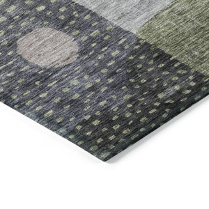 8' X 10' Artichoke Green Gray And Charcoal Geometric Washable Indoor Outdoor Area Rug