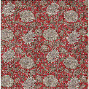 10' X 14' Red Taupe And Beige Floral Washable Indoor Outdoor Area Rug