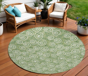 8' Green And Ivory Round Geometric Washable Indoor Outdoor Area Rug - 608219056988