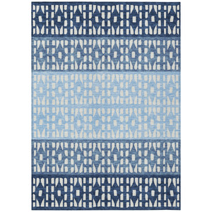8' X 10' Blue Sky Blue And Ivory Geometric Washable Indoor Outdoor Area Rug