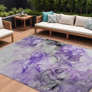 10' X 14' Purple Abstract Washable Non Skid Indoor Outdoor Area Rug Transitional Style - Purple Color