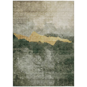 8' X 10' Fern Green Gold And Gray Abstract Washable Indoor Outdoor Area Rug