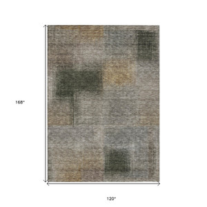 10' X 14' Taupe Gray And Beige Abstract Washable Indoor Outdoor Area Rug