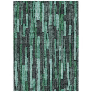 8' X 10' Sage Teal Blue And Emerald Striped Washable Indoor Outdoor Area Rug