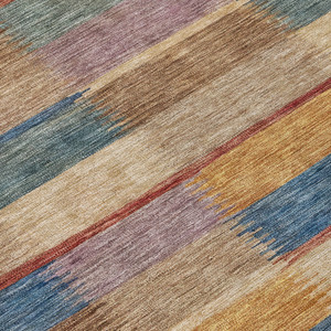 10' X 14' Beige Blue And Gold Striped Washable Indoor Outdoor Area Rug