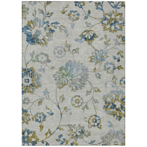 8' X 10' Taupe Navy Blue And Denim Blue Floral Washable Indoor Outdoor Area Rug