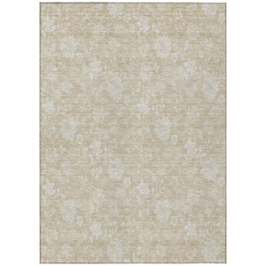 8' X 10' Beige Tan And Ivory Floral Washable Indoor Outdoor Area Rug - 608219296889