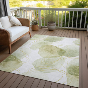 9' X 12' Green And Ivory Abstract Washable Indoor Outdoor Area Rug