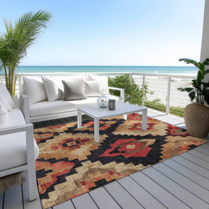 8' X 10' Rust And Charcoal Aztec Washable Indoor Outdoor Area Rug