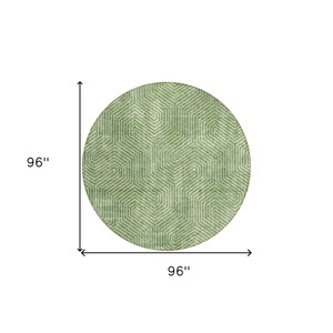8' Green And Light Green Round Geometric Washable Indoor Outdoor Area Rug