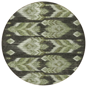 8' Olive Green And Artichoke Green Round Southwestern Washable Indoor Outdoor Area Rug