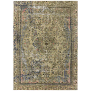 8' X 10' Artichoke Green And Denim Blue Medallion Washable Indoor Outdoor Area Rug