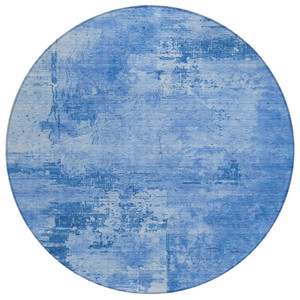 8' Navy Blue And Ivory Round Abstract Washable Indoor Outdoor Area Rug - 608219338114