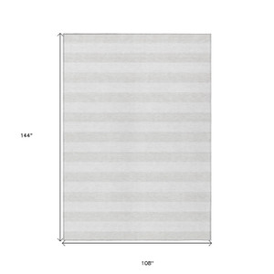 9' X 12' Ivory Striped Washable Indoor Outdoor Area Rug