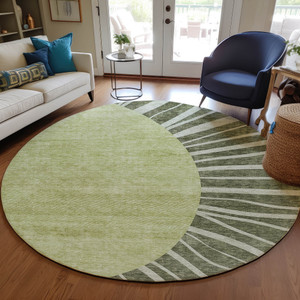8' Olive Green And Artichoke Green Round Abstract Washable Indoor Outdoor Area Rug Transitional Style - Olive Green, Artichoke Green Color