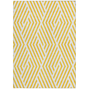 10' X 14' Gold And White Geometric Washable Indoor Outdoor Area Rug