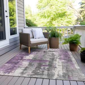 8' X 10' Purple And Ivory Abstract Washable Indoor Outdoor Area Rug - Purple, Ivory