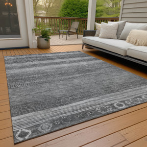 9' X 12' Gray And Silver Aztec Washable Indoor Outdoor Area Rug