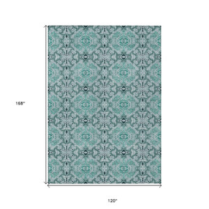 10' X 14' Teal Blue And Aqua Medallion Washable Indoor Outdoor Area Rug