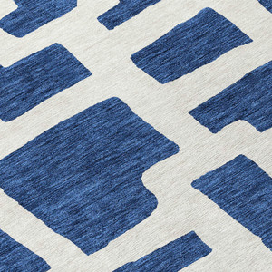 8' Navy Blue And Ivory Round Abstract Washable Indoor Outdoor Area Rug - 608219090166