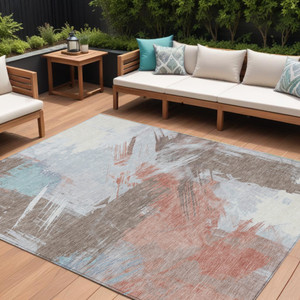 10' X 14' Taupe Copper And Ivory Abstract Washable Indoor Outdoor Area Rug