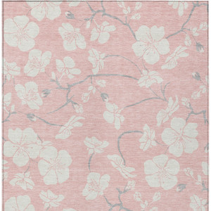 9' X 12' Pink Ivory And Gray Floral Washable Indoor Outdoor Area Rug - Pink, Ivory, Gray