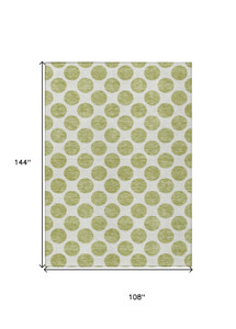 9' X 12' Sage And Ivory Polka Dot Washable Indoor Outdoor Area Rug